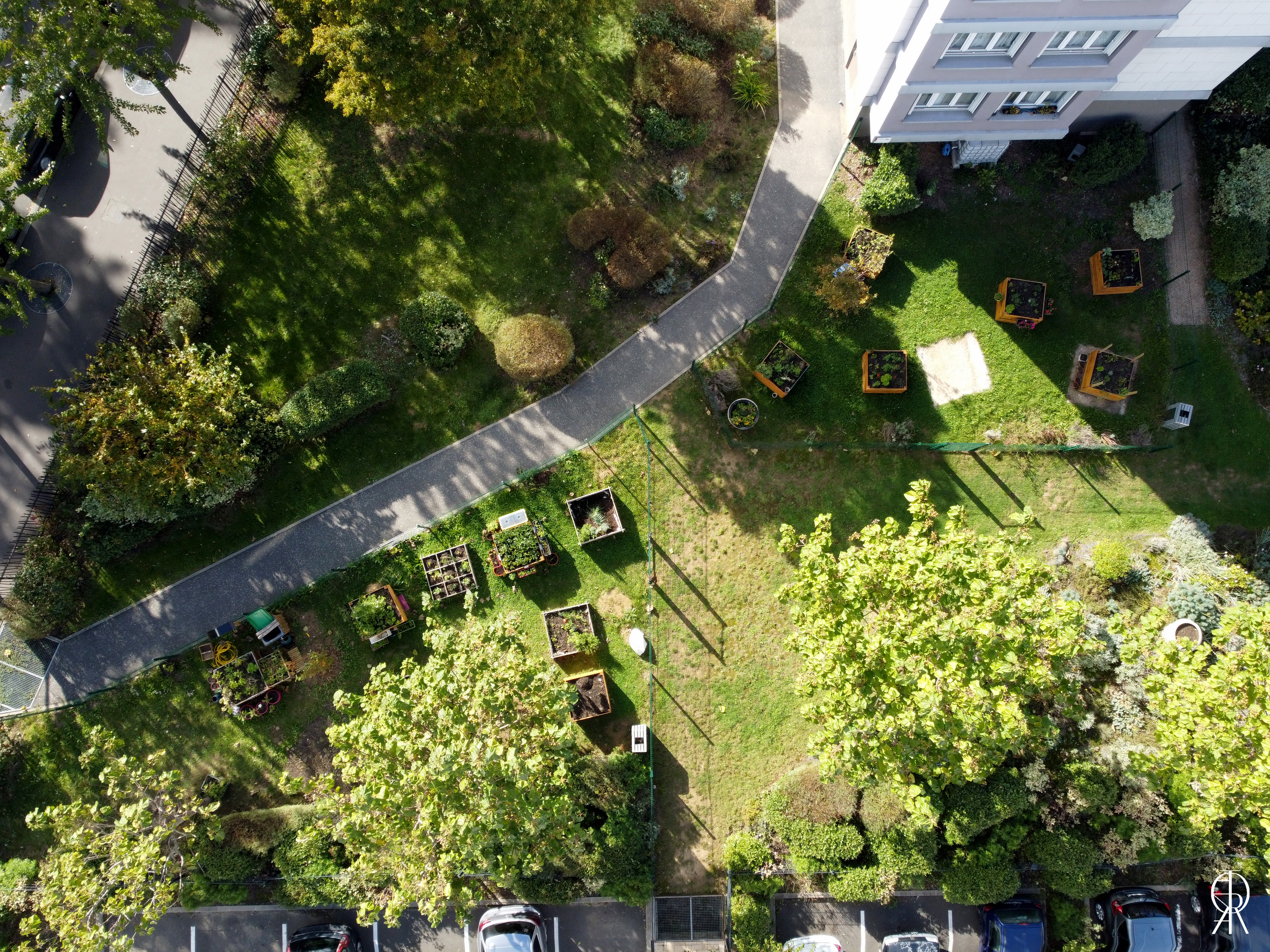 vu aérienne jardin partagé